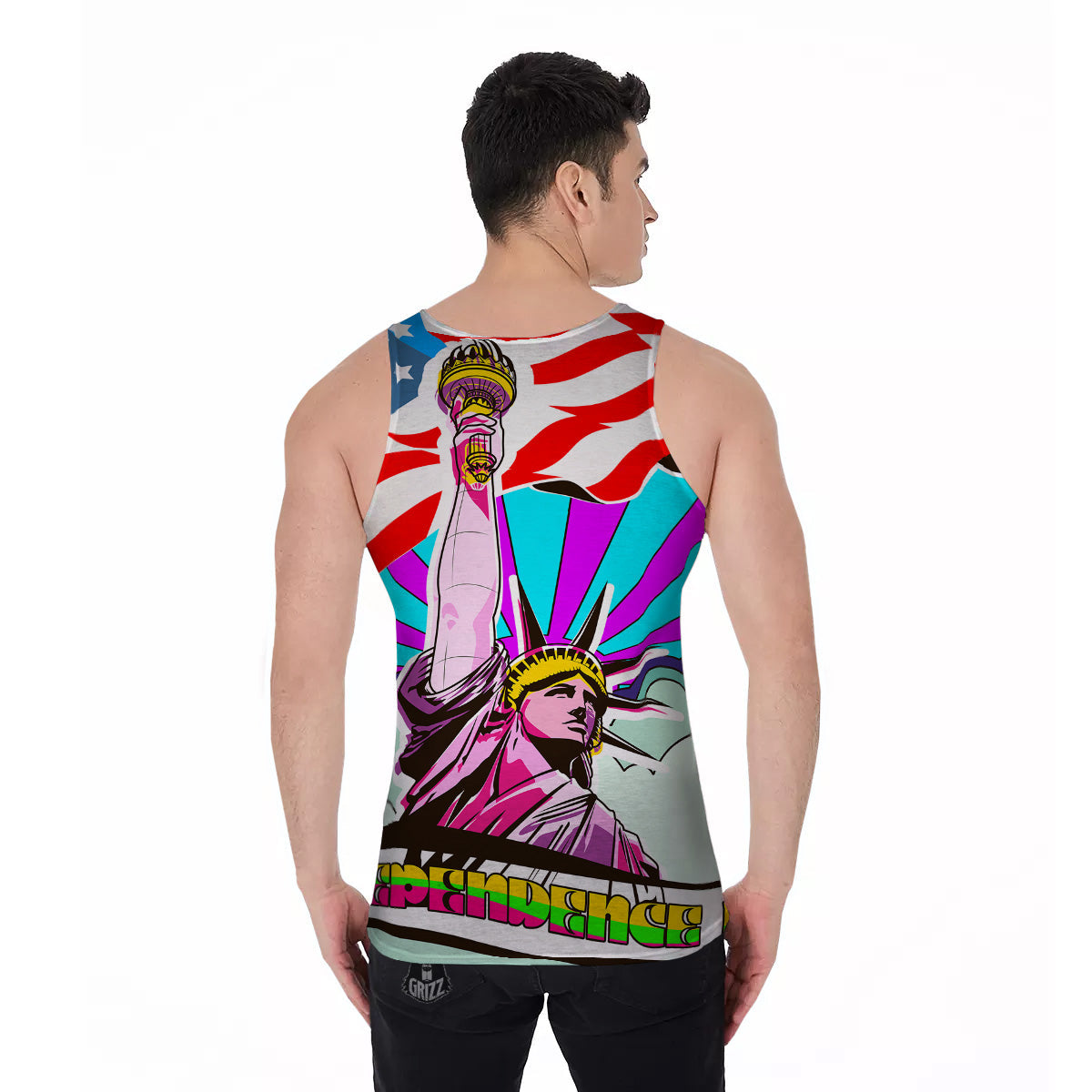 Psychedelic USA Statue of Liberty Independence Day Print Men's Tank Top-grizzshop