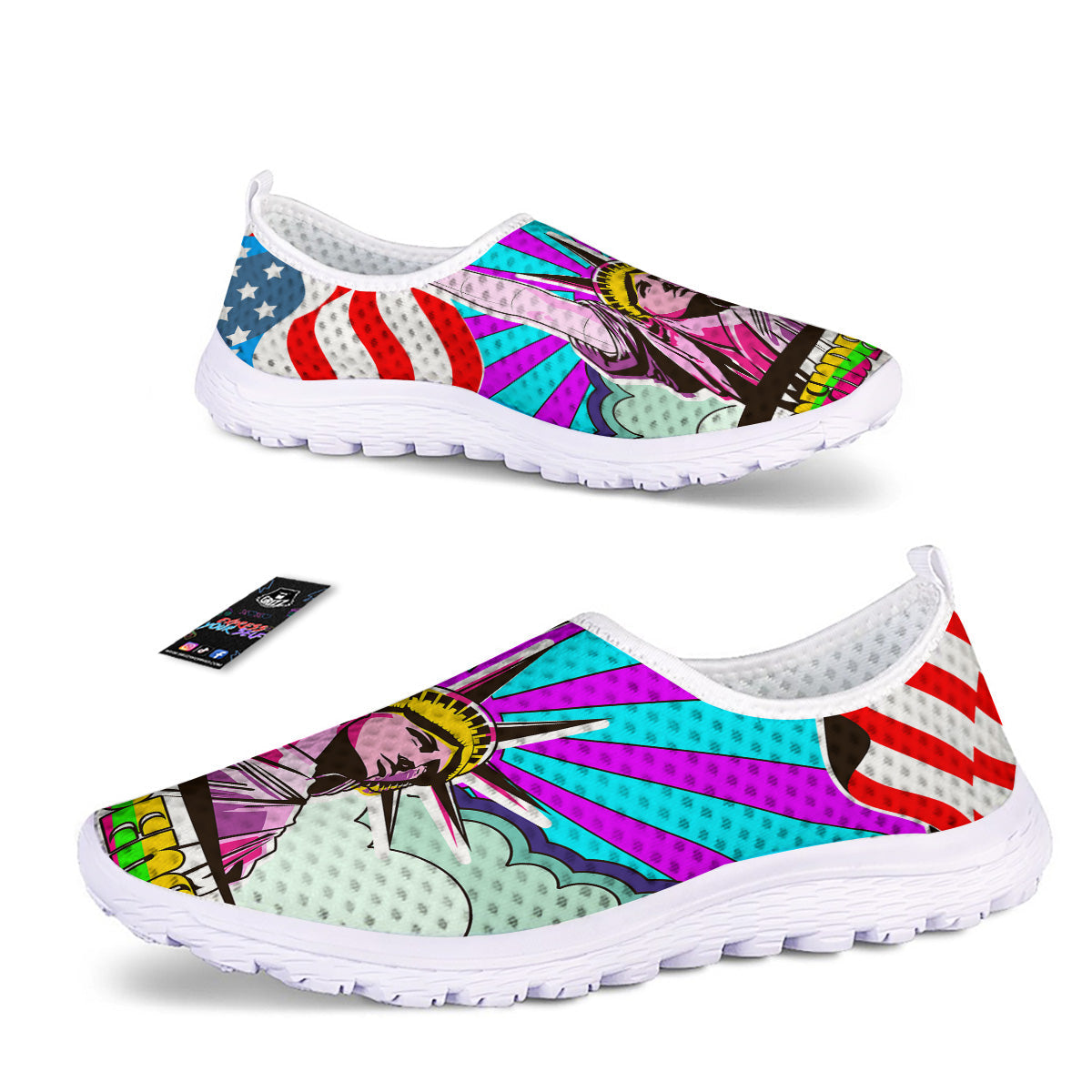 Psychedelic USA Statue of Liberty Independence Day Print Nurse Shoes-grizzshop