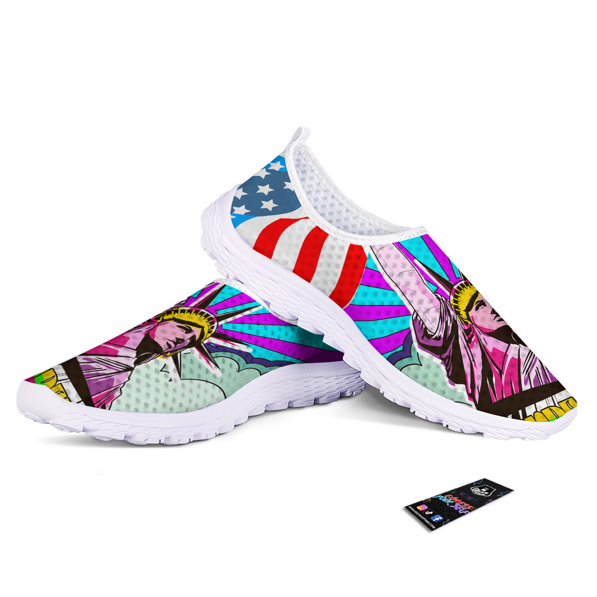 Psychedelic USA Statue of Liberty Independence Day Print Nurse Shoes-grizzshop