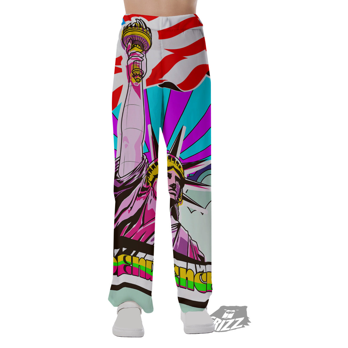 Psychedelic USA Statue of Liberty Independence Day Print Pajama Pants-grizzshop