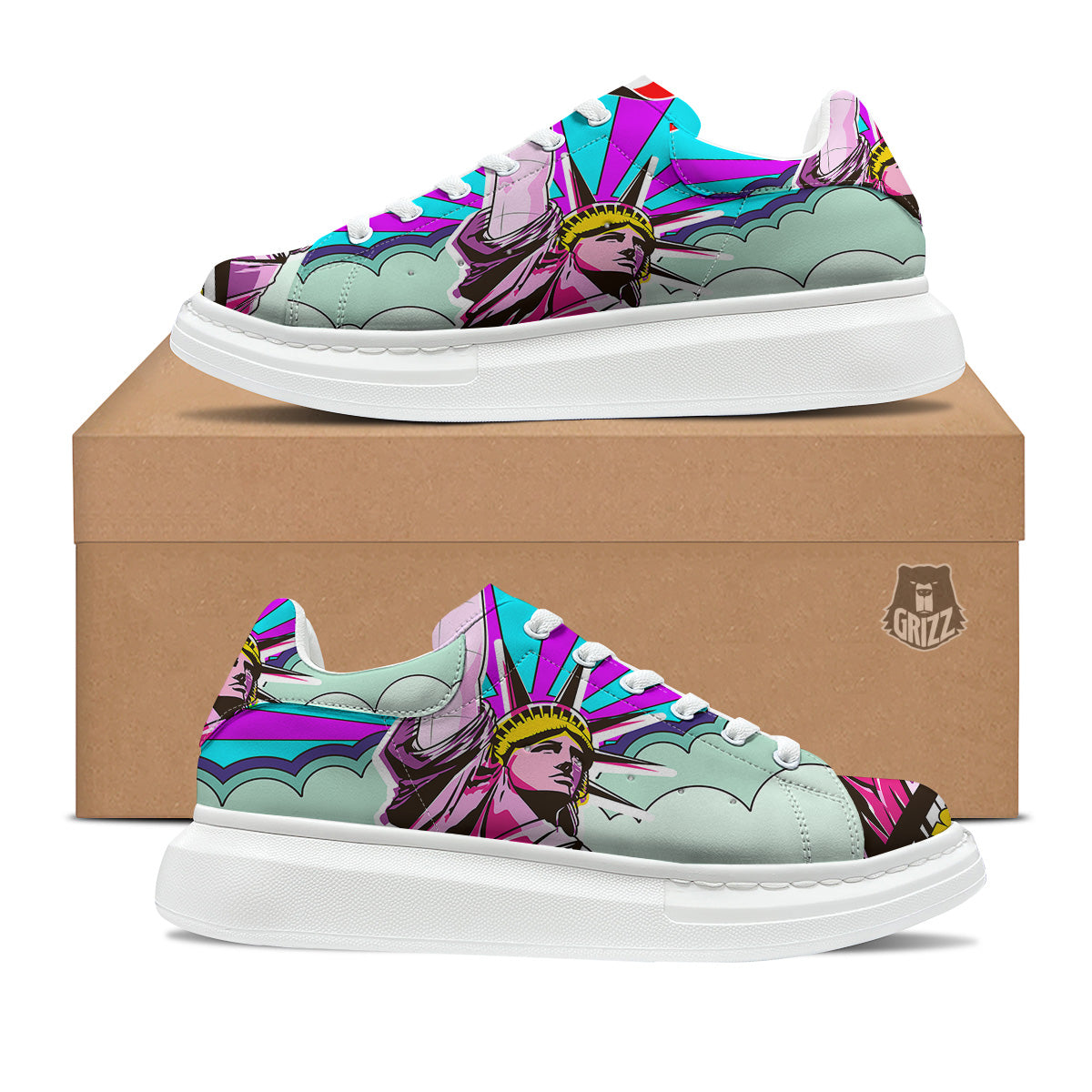 Psychedelic USA Statue of Liberty Independence Day Print Platform Shoes-grizzshop