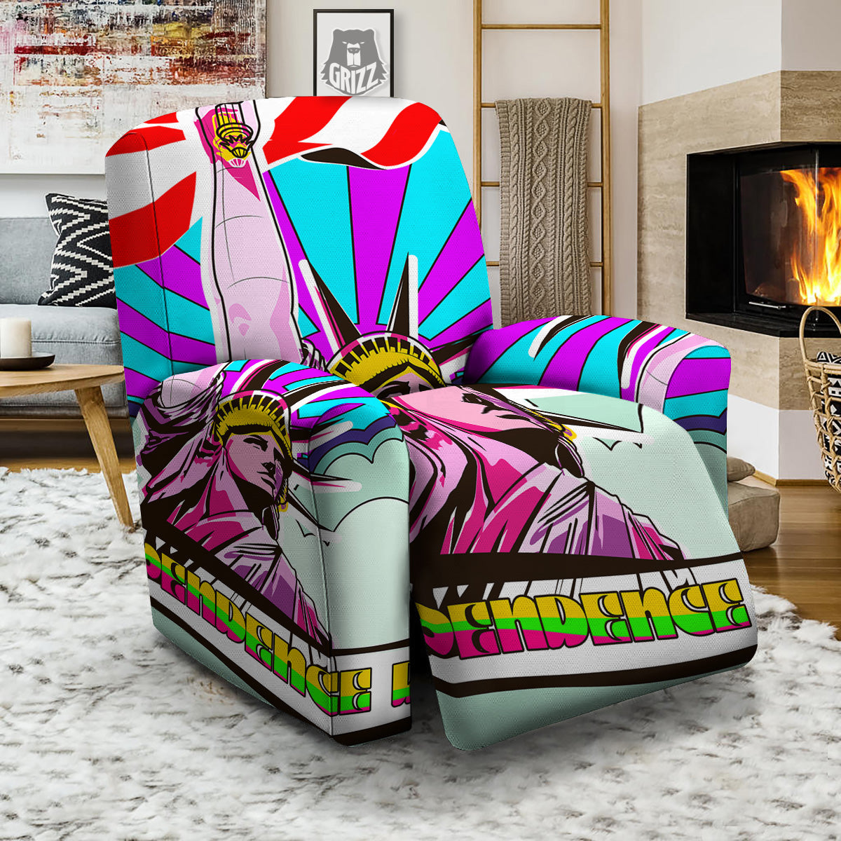 Psychedelic USA Statue of Liberty Independence Day Print Recliner Slipcover-grizzshop