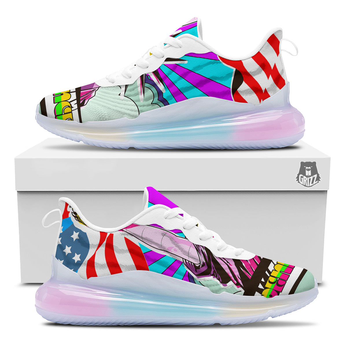 Psychedelic USA Statue of Liberty Independence Day Print Running Sneakers-grizzshop