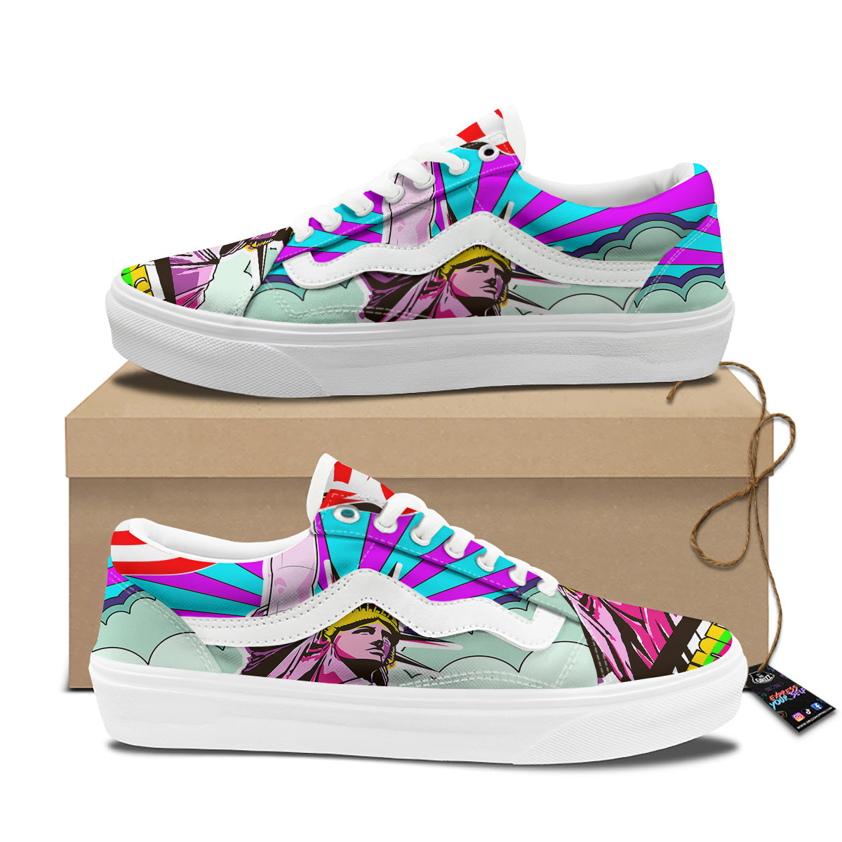 Psychedelic USA Statue of Liberty Independence Day Print Skate Shoes-grizzshop