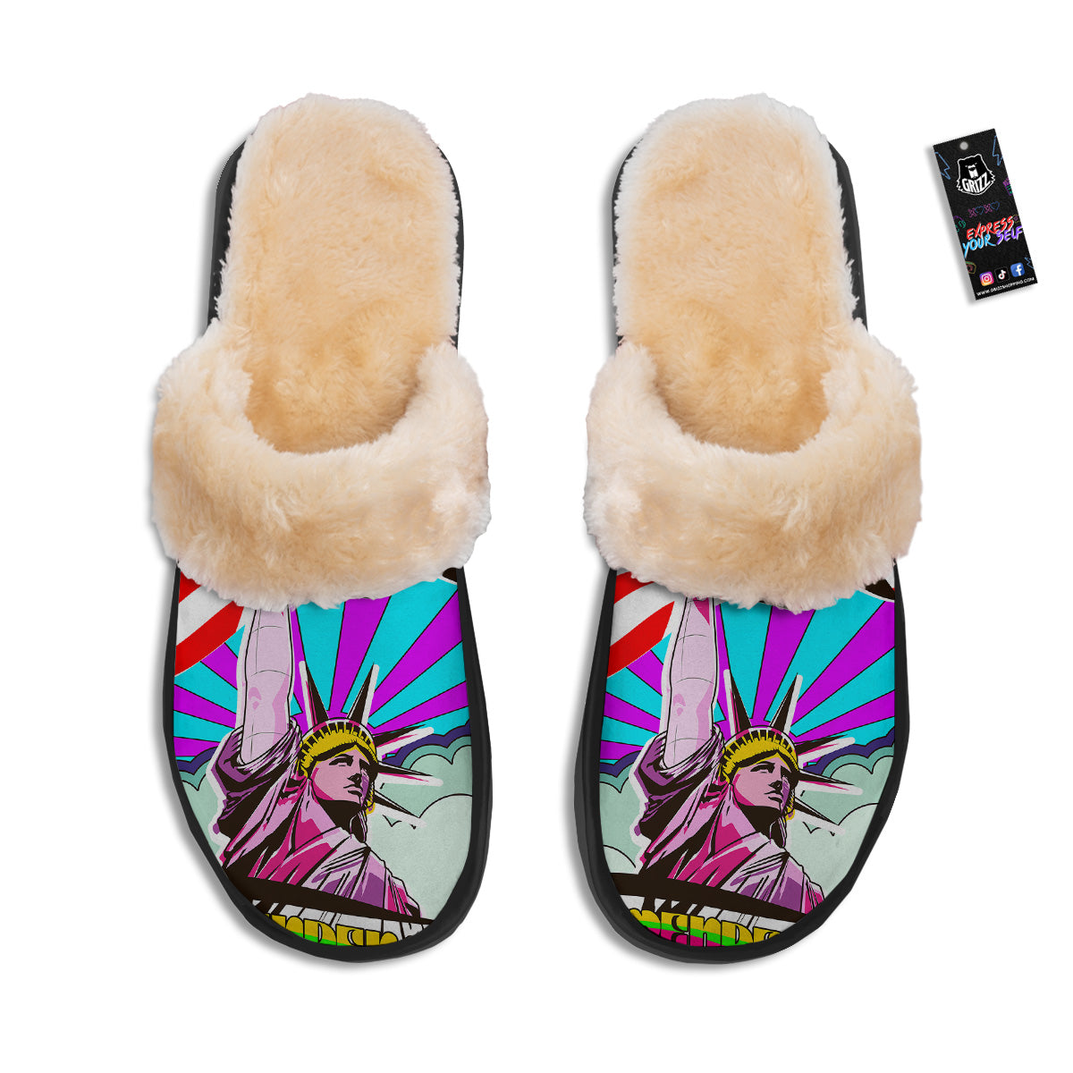 Psychedelic USA Statue of Liberty Independence Day Print Slippers-grizzshop