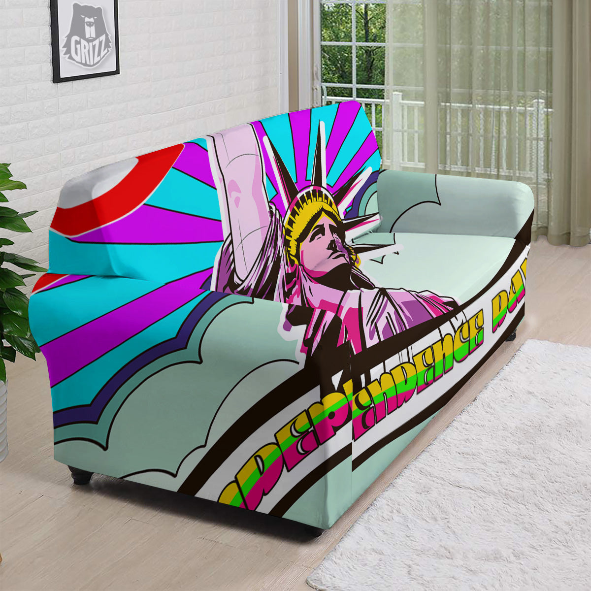 Psychedelic USA Statue of Liberty Independence Day Print Sofa Cover-grizzshop