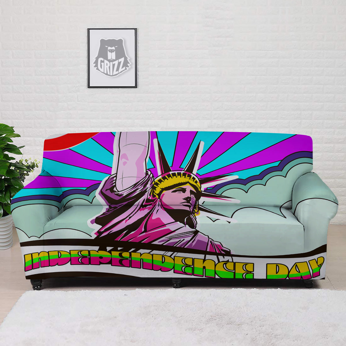 Psychedelic USA Statue of Liberty Independence Day Print Sofa Cover-grizzshop