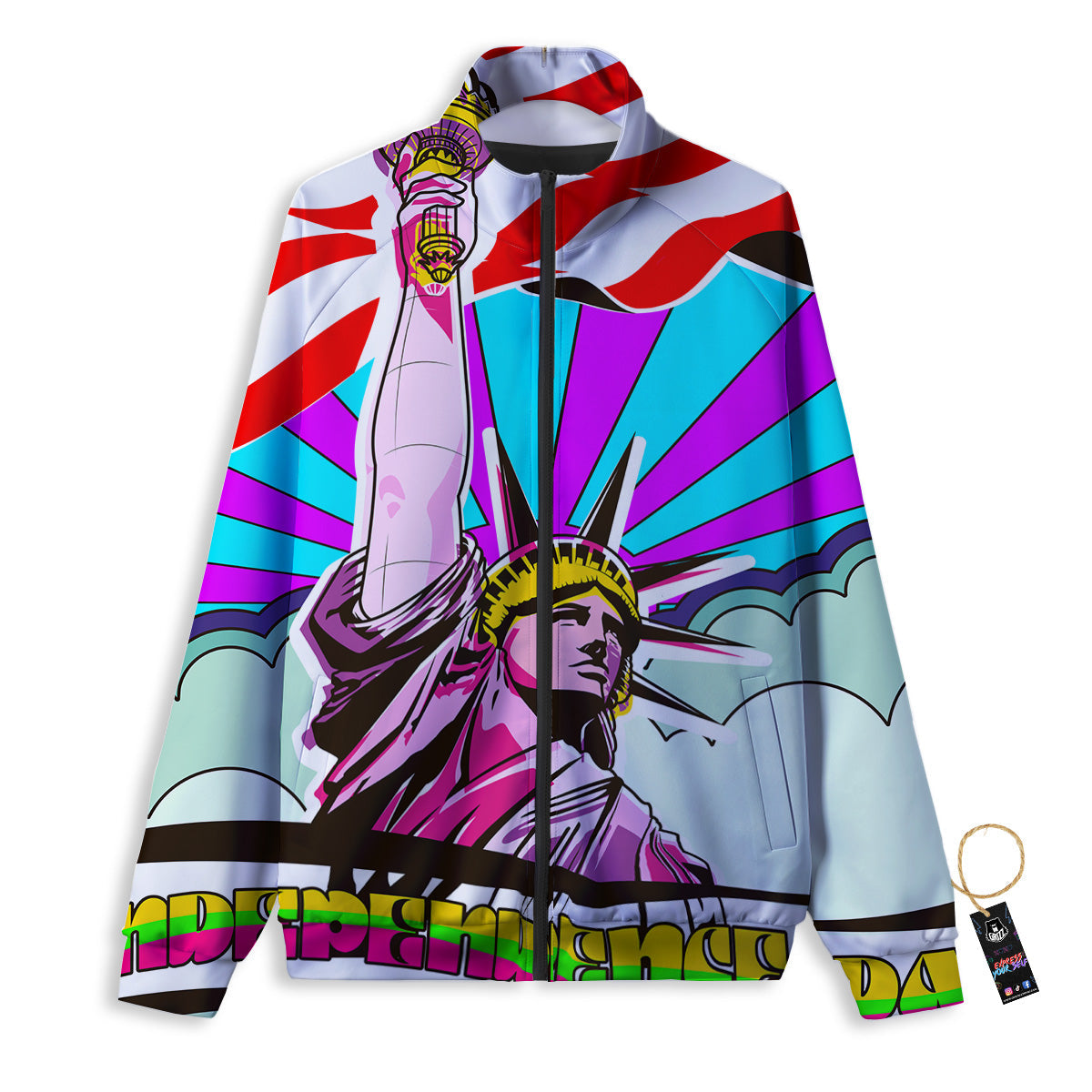 Psychedelic USA Statue of Liberty Independence Day Print Track Jacket-grizzshop