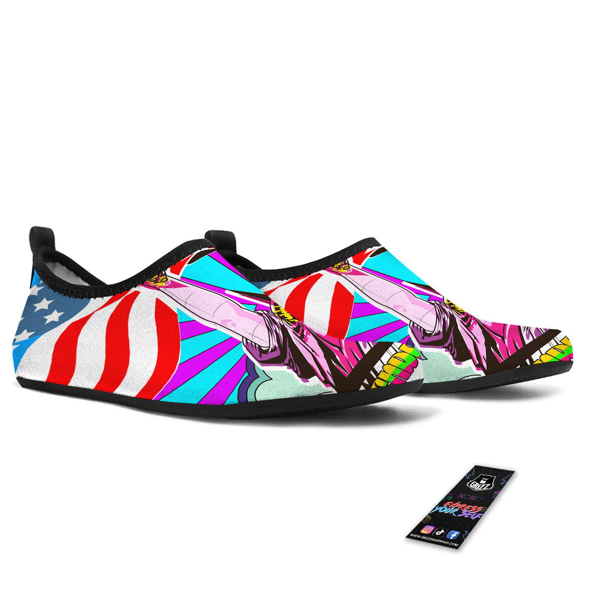 Psychedelic USA Statue of Liberty Independence Day Print Water Shoes-grizzshop