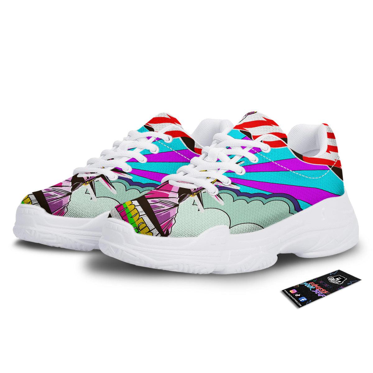 Psychedelic USA Statue of Liberty Independence Day Print White Chunky Shoes-grizzshop