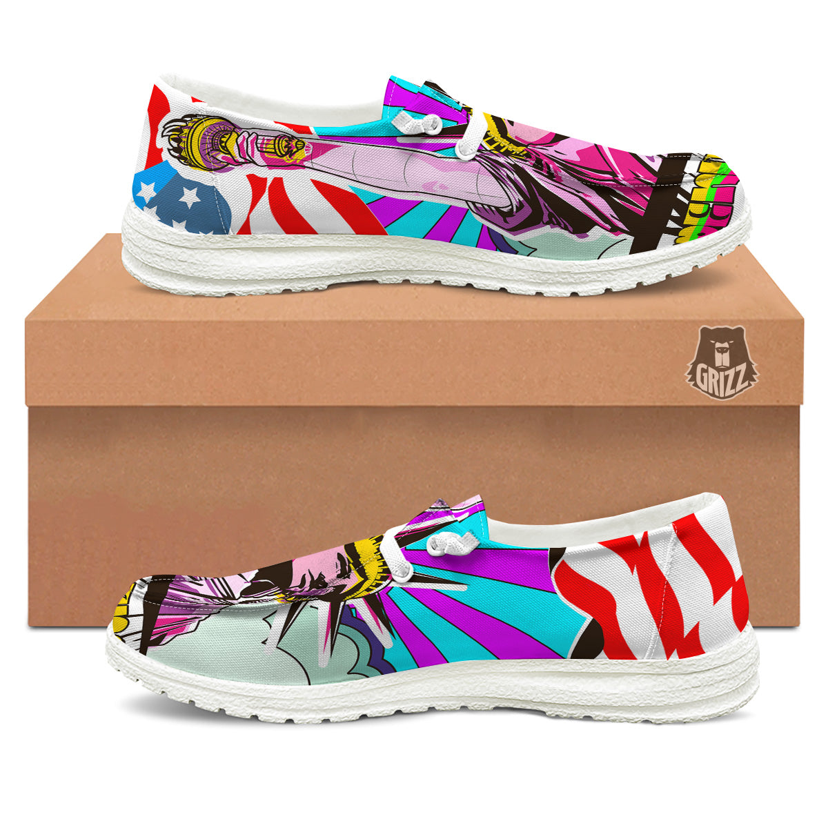 Psychedelic USA Statue of Liberty Independence Day Print White Loafers-grizzshop