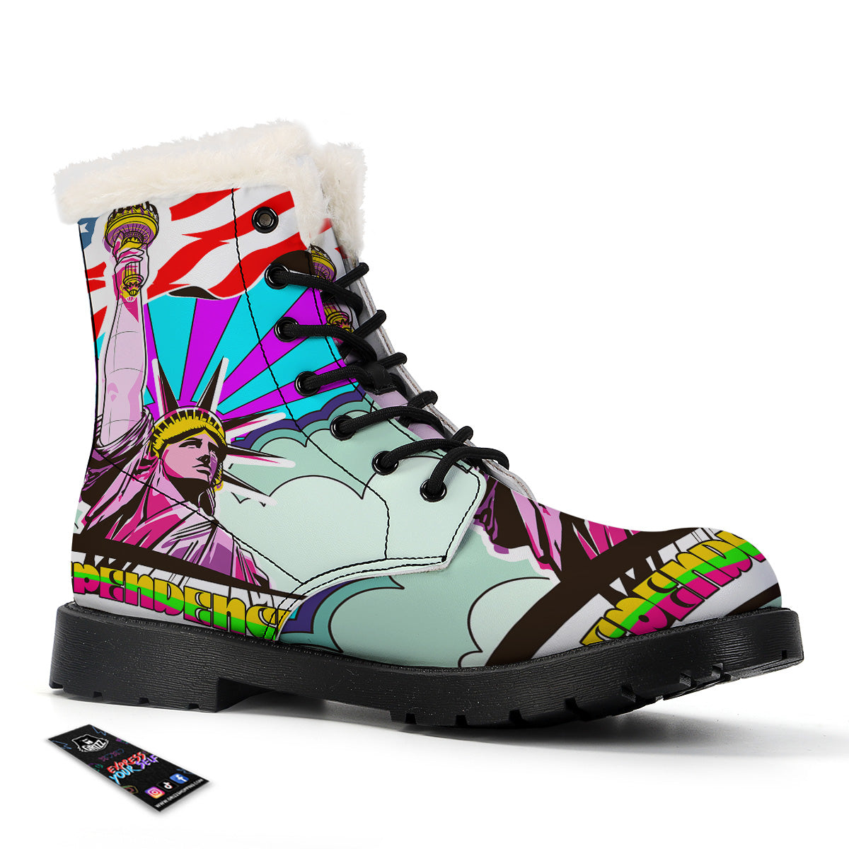 Psychedelic USA Statue of Liberty Independence Day Print Winter Boots-grizzshop