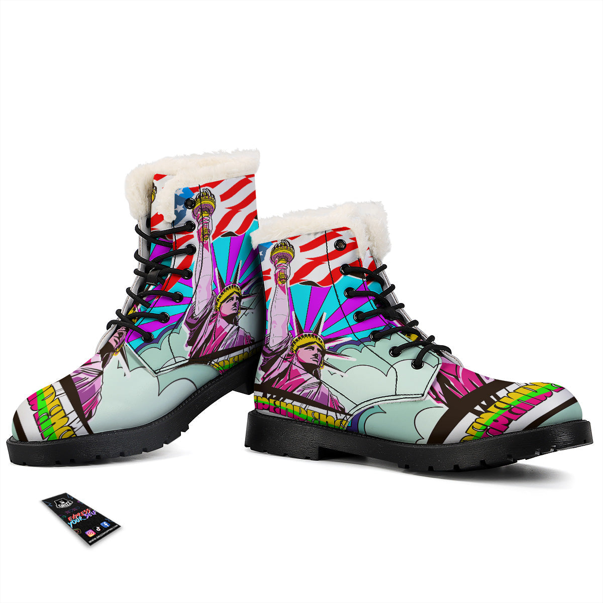 Psychedelic USA Statue of Liberty Independence Day Print Winter Boots-grizzshop