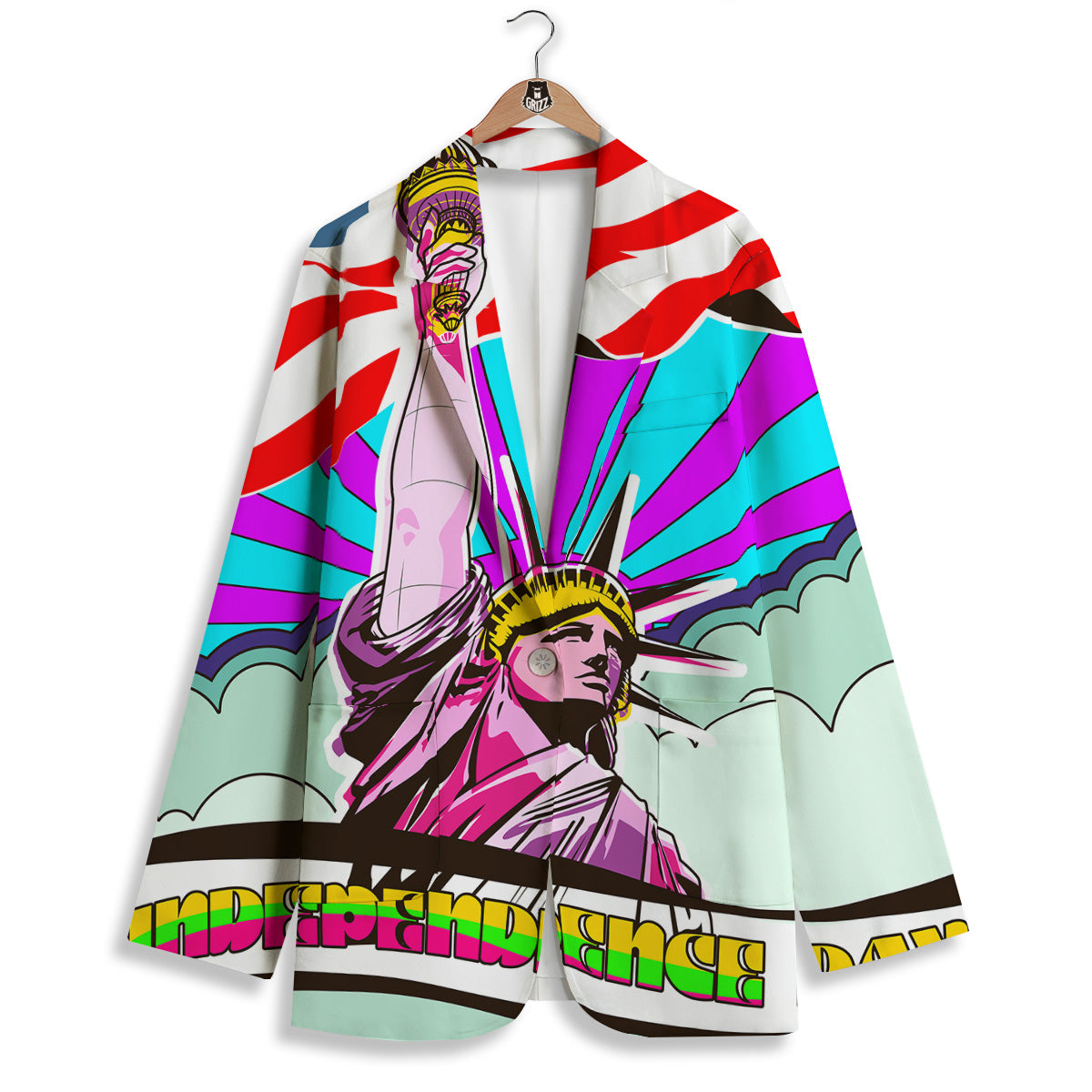 Psychedelic USA Statue of Liberty Independence Day Print Women's Blazer-grizzshop