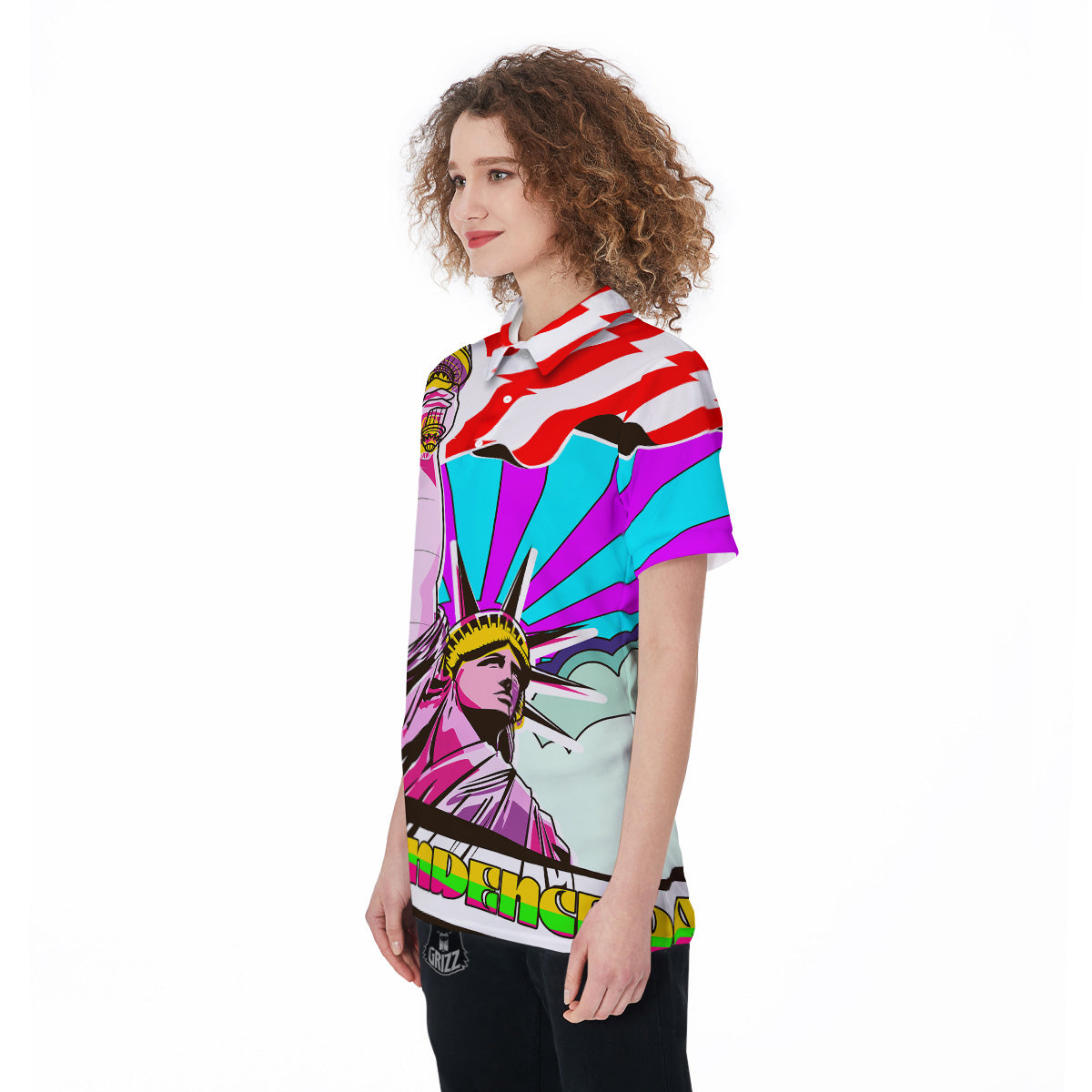 Psychedelic USA Statue of Liberty Independence Day Print Women's Golf Shirts-grizzshop