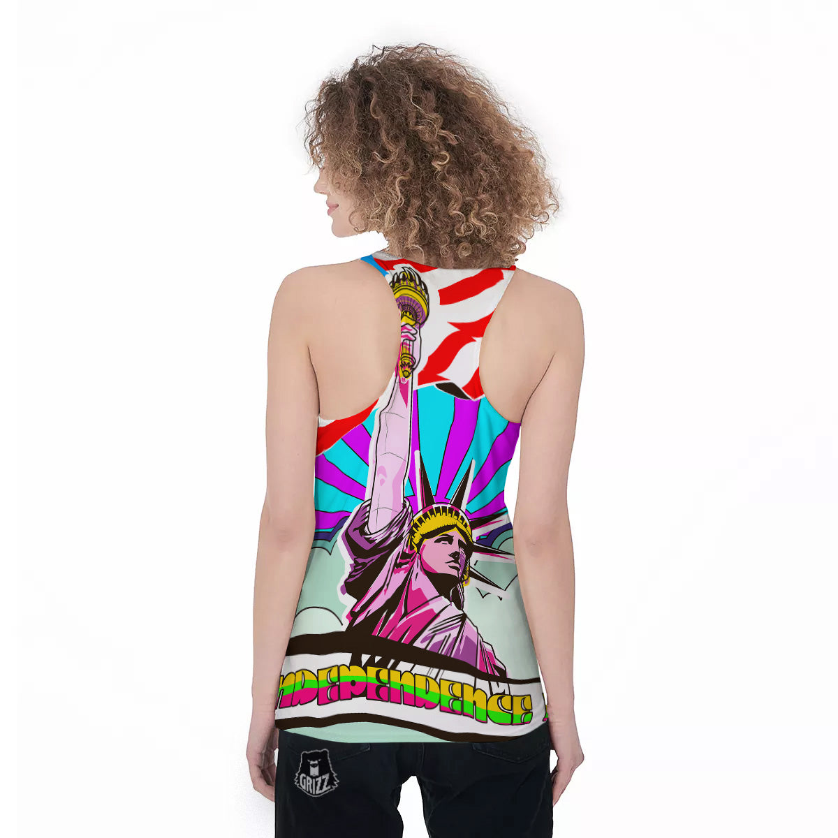 Psychedelic USA Statue of Liberty Independence Day Print Women's Racerback Tank Top-grizzshop