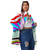 Psychedelic USA Statue of Liberty Independence Day Print Women's Sherpa Jacket-grizzshop