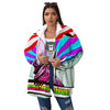 Psychedelic USA Statue of Liberty Independence Day Print Women's Sherpa Jacket-grizzshop