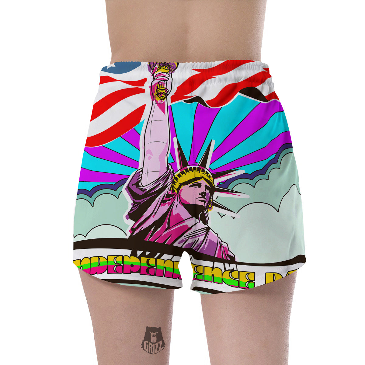 Psychedelic USA Statue of Liberty Independence Day Print Women's Shorts-grizzshop