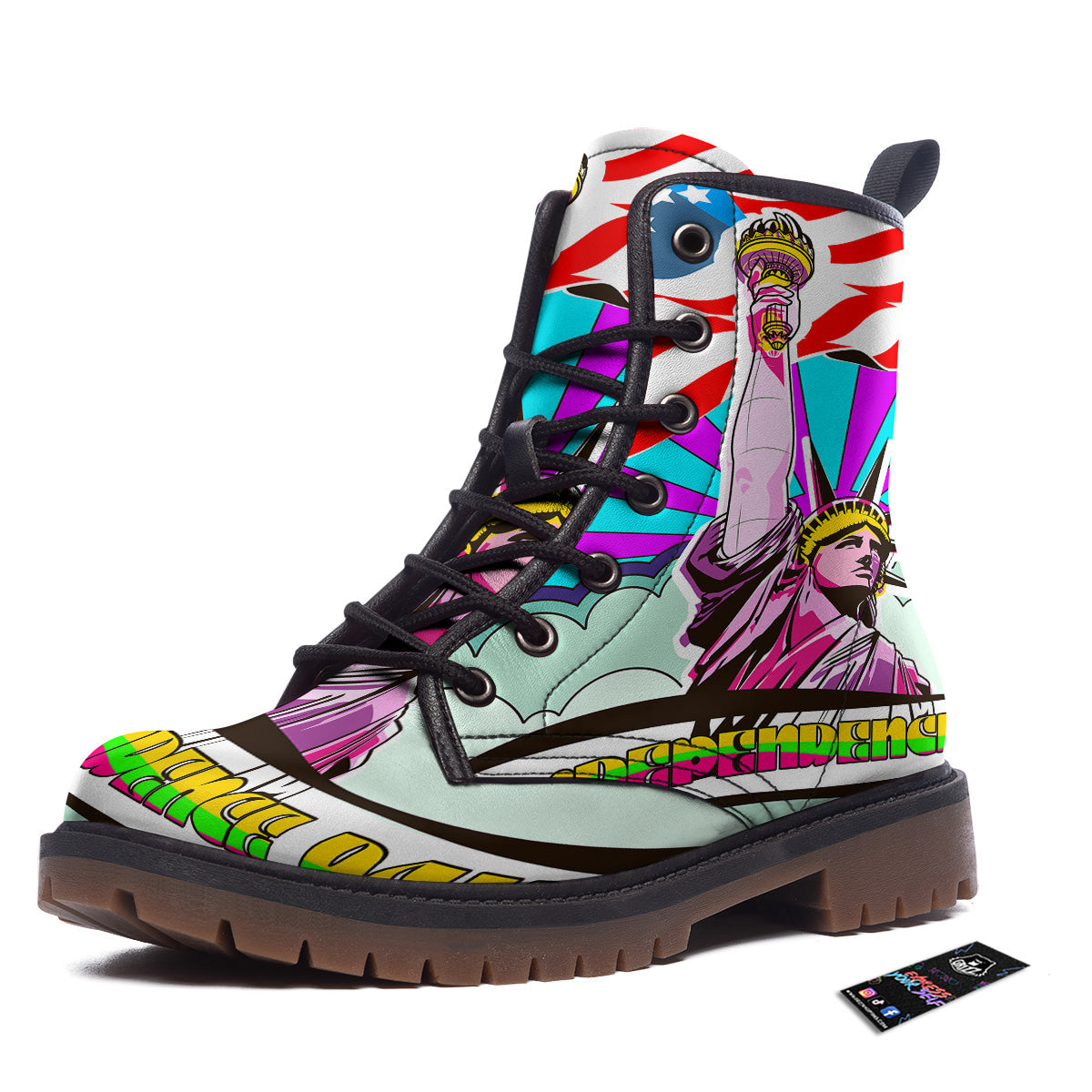 Psychedelic USA Statue of Liberty Independence Day Print Work Boots-grizzshop