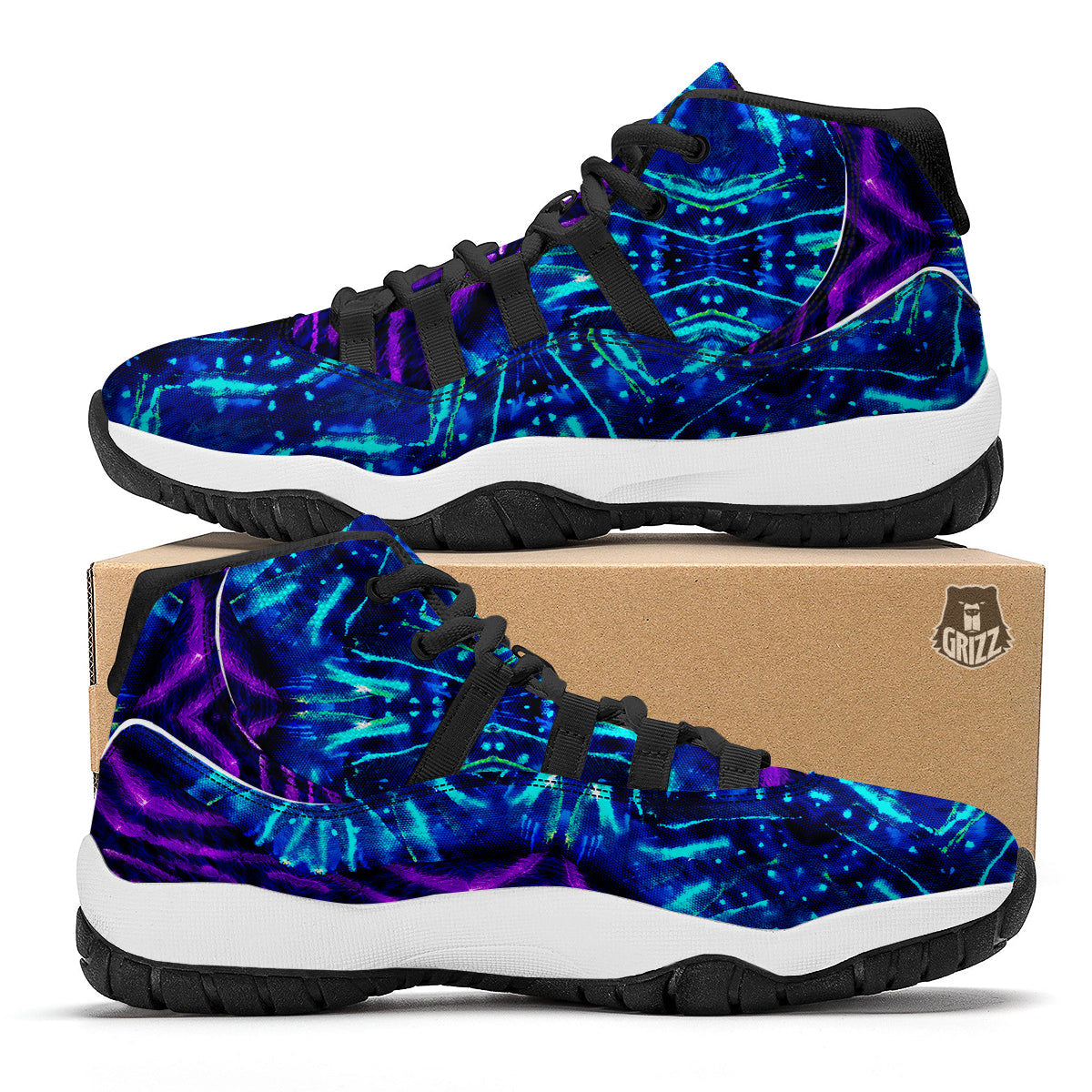 Psychedelic Watercolor Print Pattern Black Bball Shoes-grizzshop