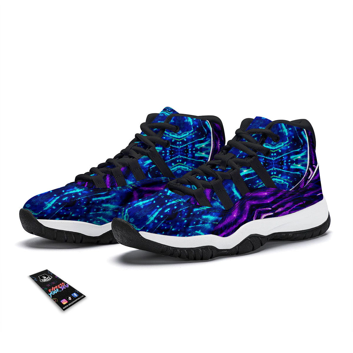 Psychedelic Watercolor Print Pattern Black Bball Shoes-grizzshop