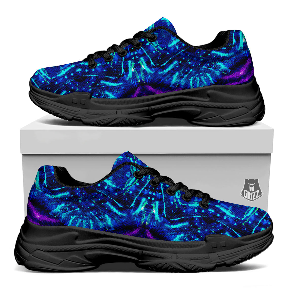 Psychedelic Watercolor Print Pattern Black Chunky Shoes-grizzshop