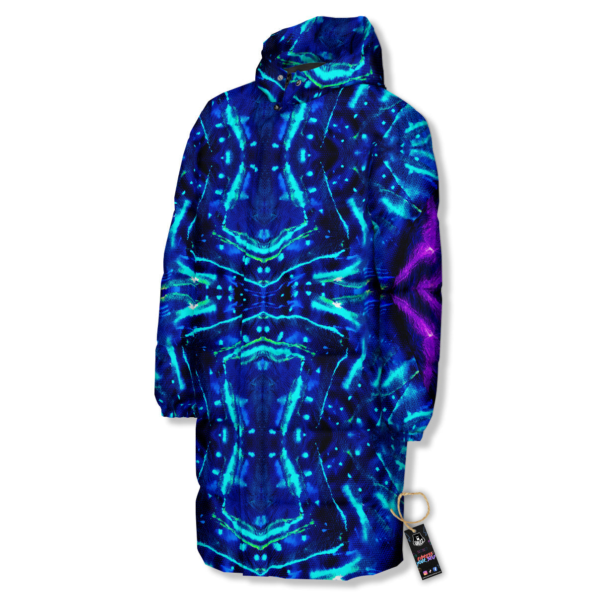 Psychedelic Watercolor Print Pattern Long Down Jacket-grizzshop