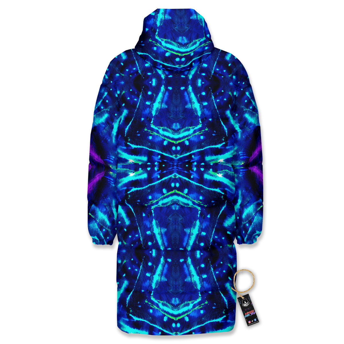 Psychedelic Watercolor Print Pattern Long Down Jacket-grizzshop