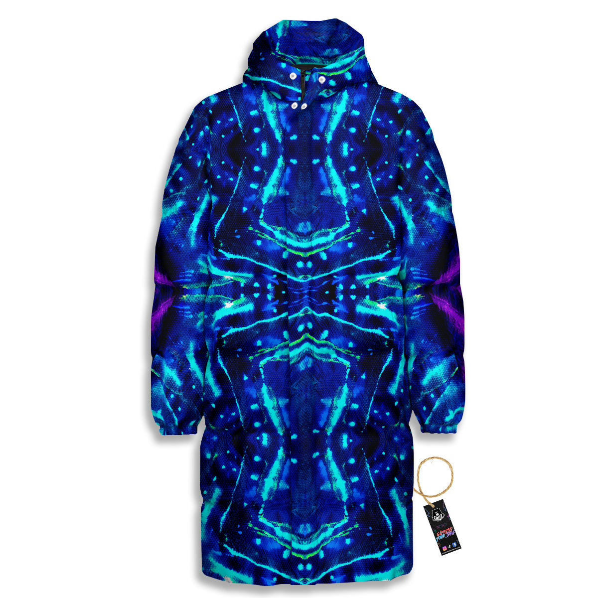 Psychedelic Watercolor Print Pattern Long Down Jacket-grizzshop