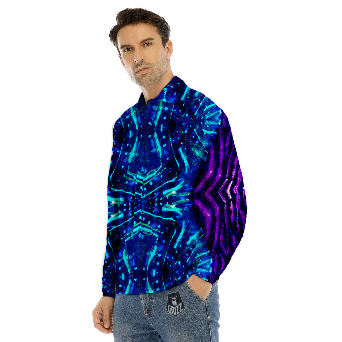Psychedelic Watercolor Print Pattern Men's Dress Shirts-grizzshop