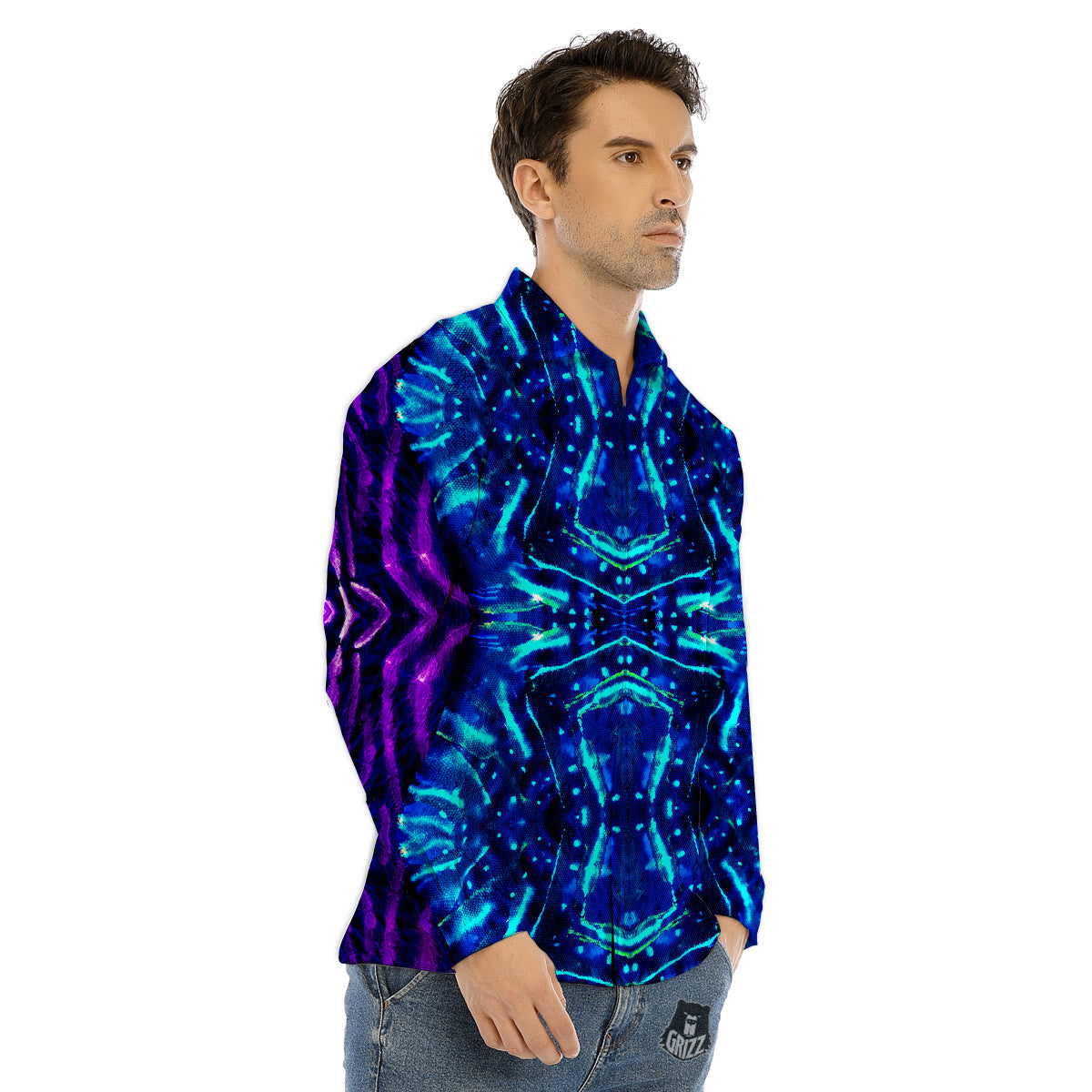 Psychedelic Watercolor Print Pattern Men's Dress Shirts-grizzshop