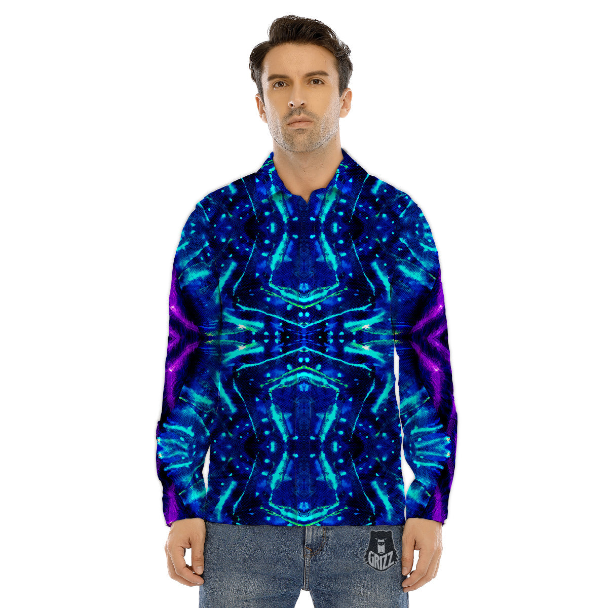 Psychedelic Watercolor Print Pattern Men's Dress Shirts-grizzshop