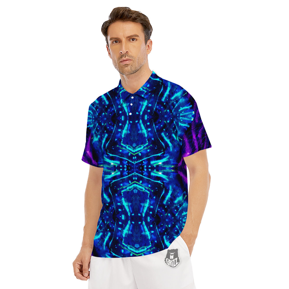 Psychedelic Watercolor Print Pattern Men's Golf Shirts-grizzshop