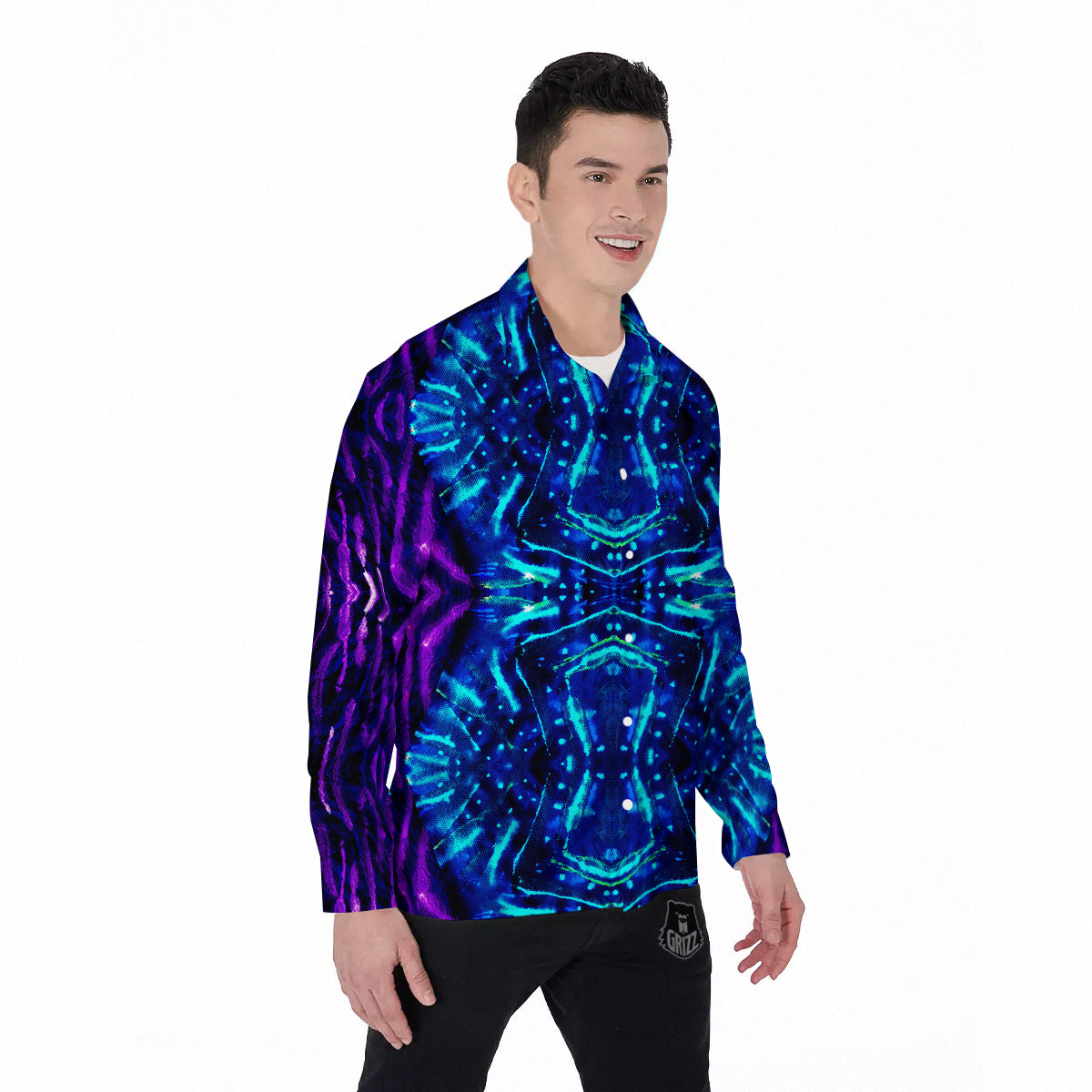 Psychedelic Watercolor Print Pattern Men's Long Sleeve Shirts-grizzshop