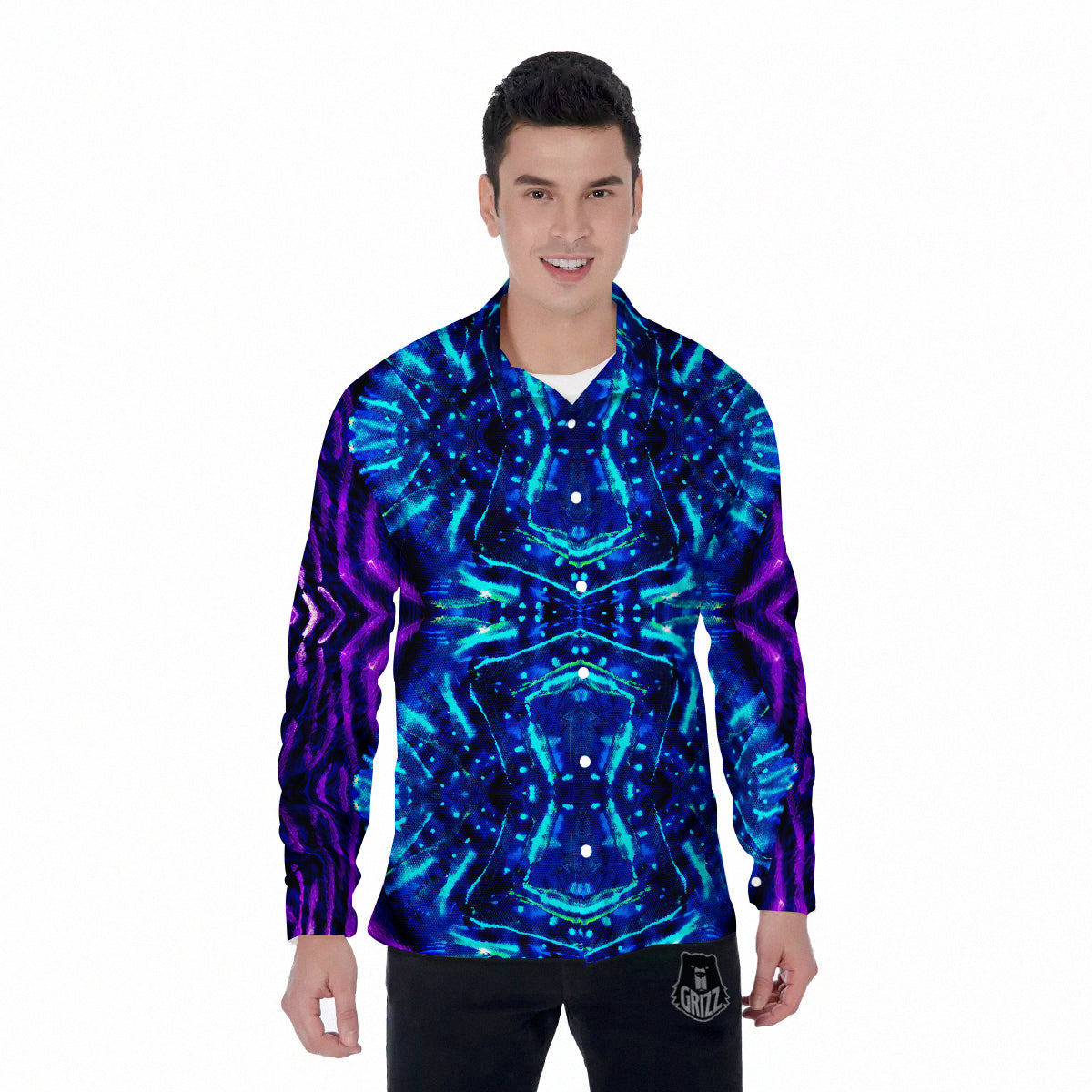 Psychedelic Watercolor Print Pattern Men's Long Sleeve Shirts-grizzshop