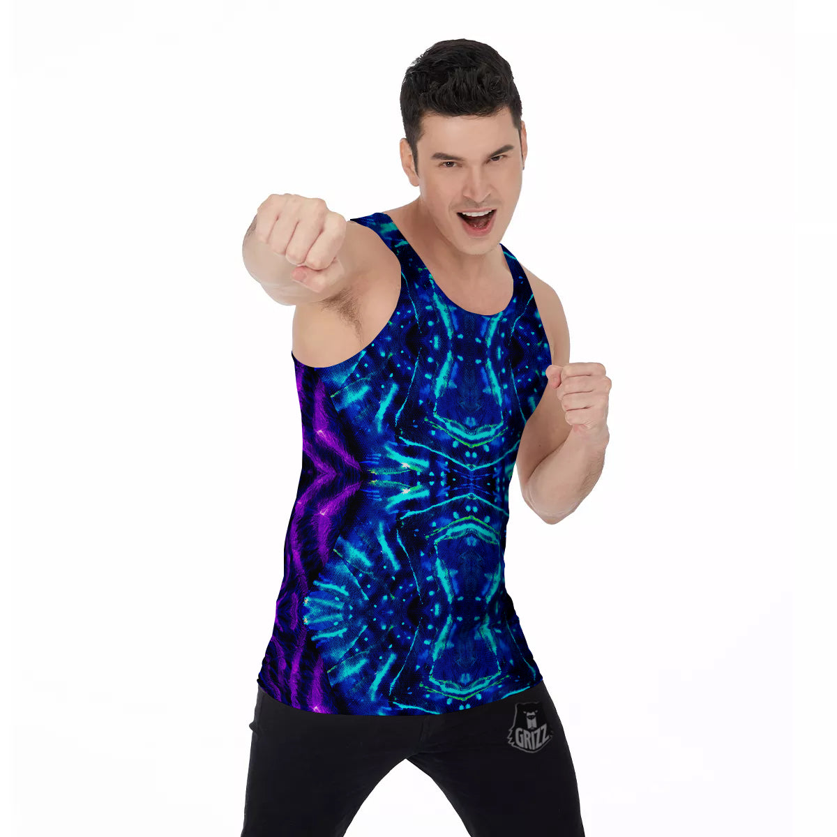 Psychedelic Watercolor Print Pattern Men's Tank Top-grizzshop