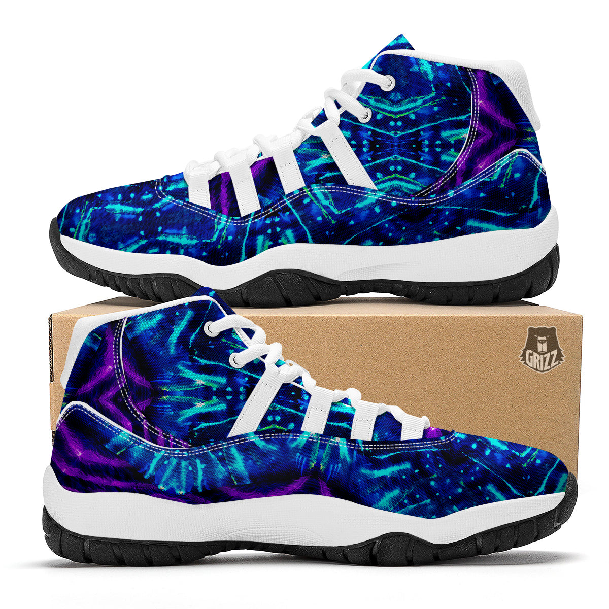 Psychedelic Watercolor Print Pattern White Bball Shoes-grizzshop