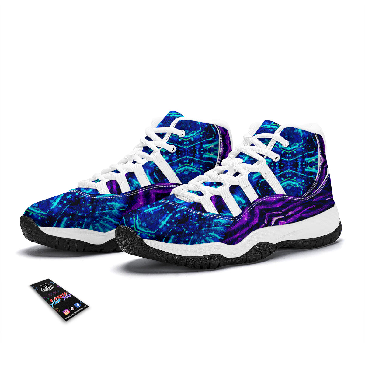 Psychedelic Watercolor Print Pattern White Bball Shoes-grizzshop