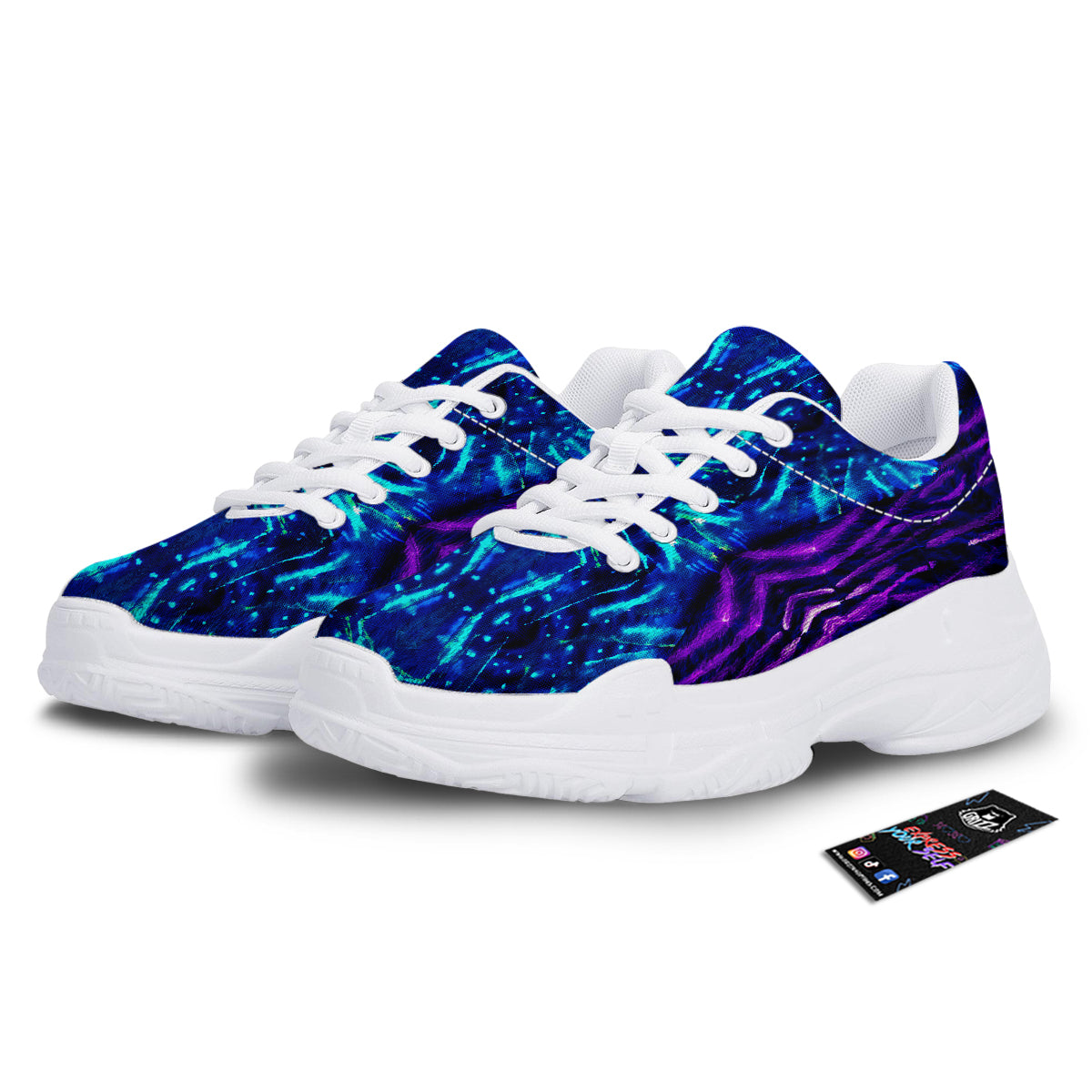 Psychedelic Watercolor Print Pattern White Chunky Shoes-grizzshop