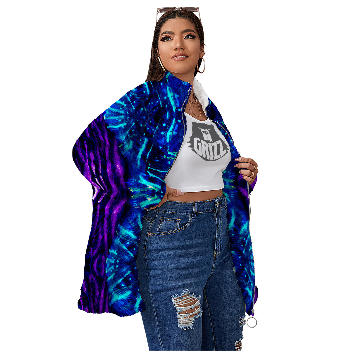 Psychedelic Watercolor Print Pattern Women's Sherpa Jacket-grizzshop