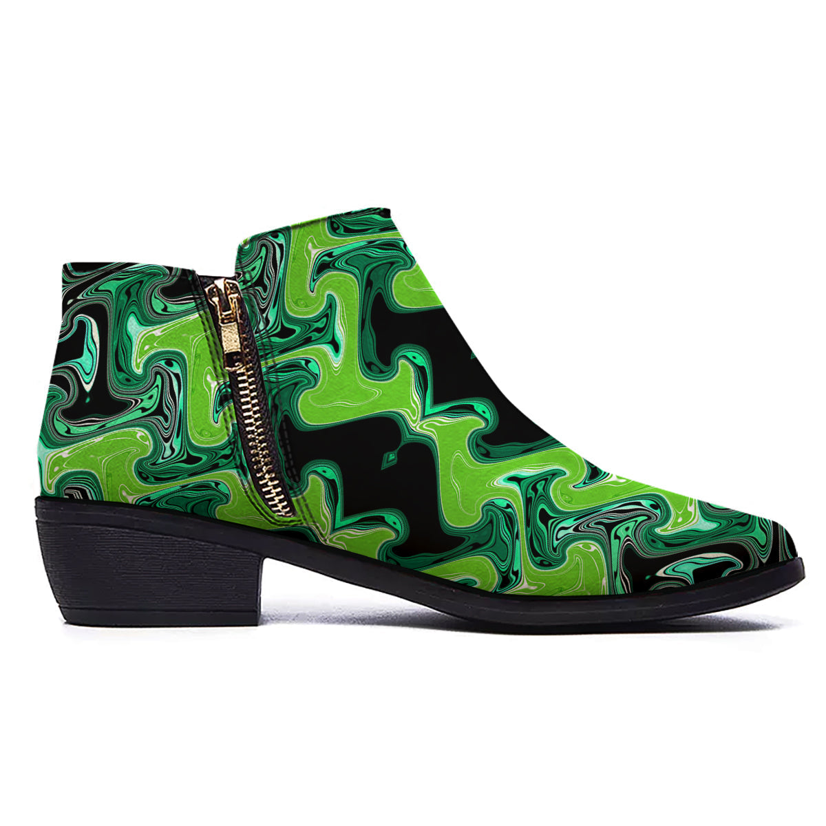 Psychedelic Wave Liquid Green Print Ankle Boots-grizzshop