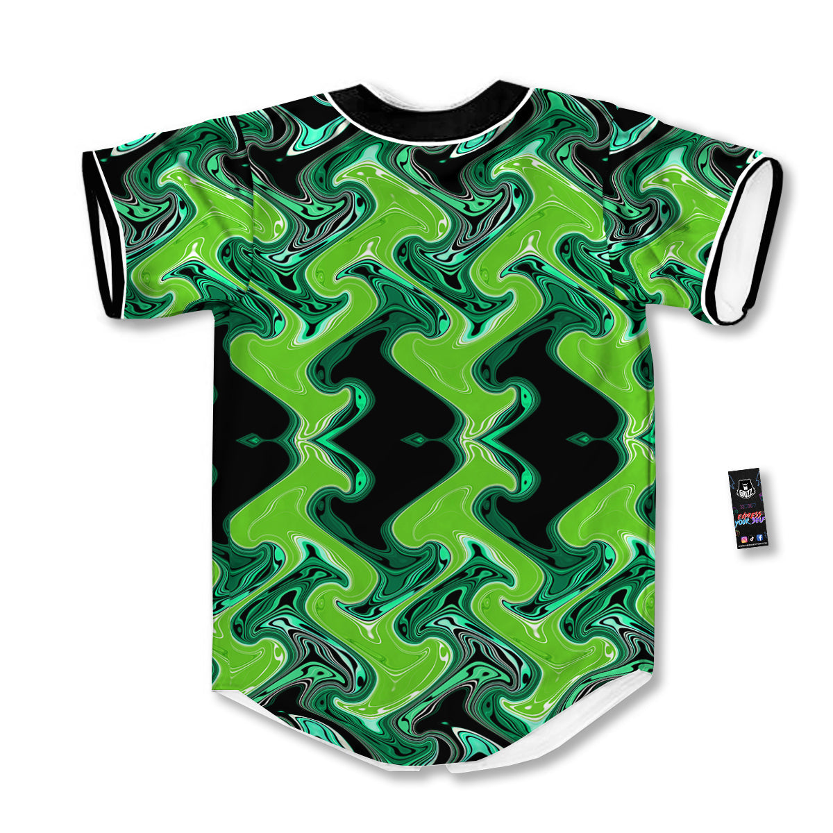 Psychedelic Wave Liquid Green Print Baseball Jersey-grizzshop