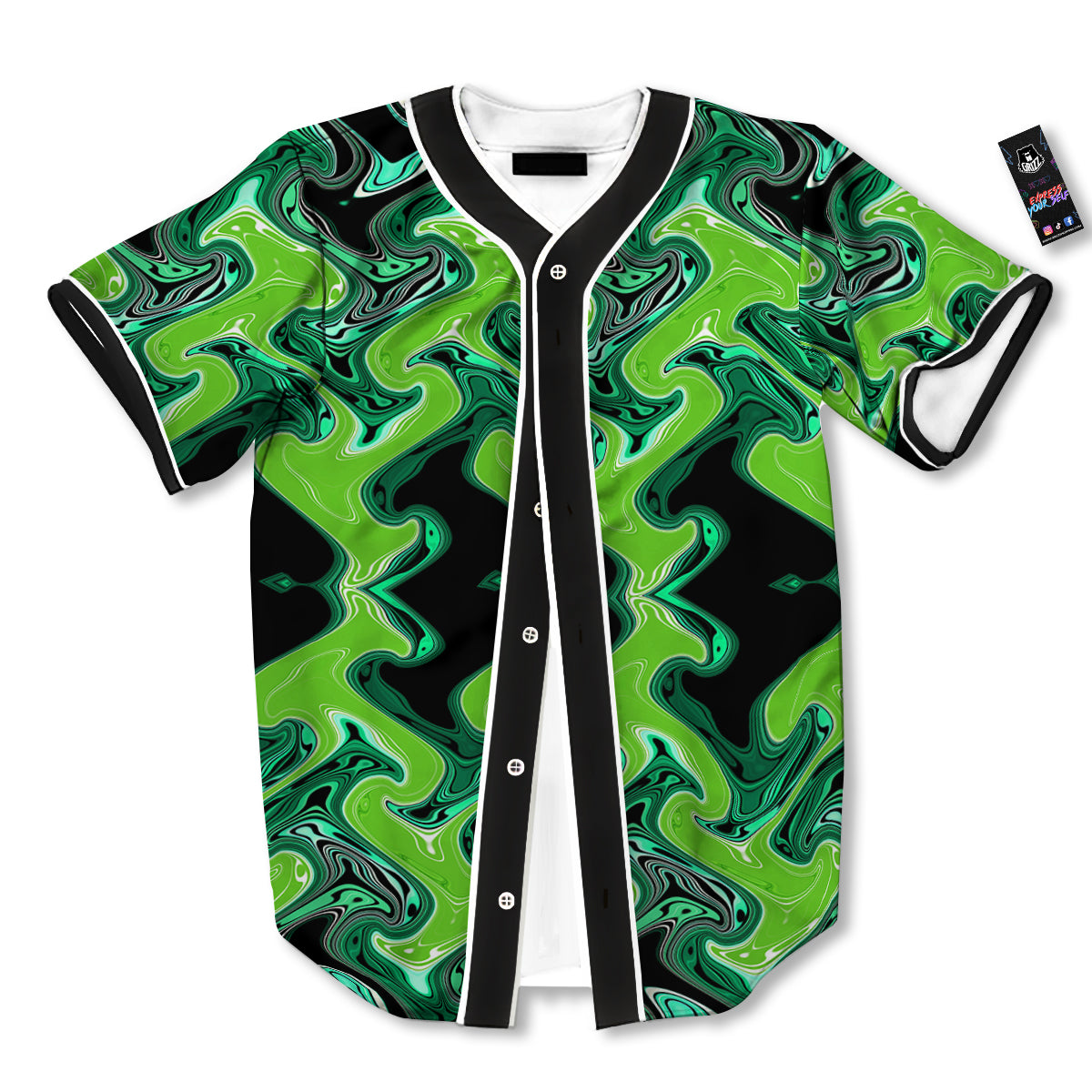 Psychedelic Wave Liquid Green Print Baseball Jersey-grizzshop