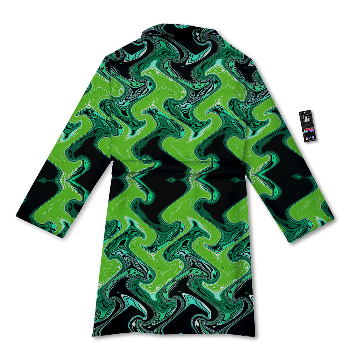 Psychedelic Wave Liquid Green Print Bathrobe-grizzshop