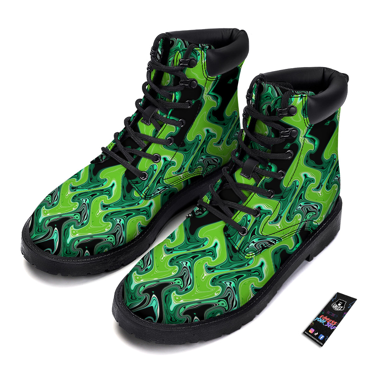 Psychedelic Wave Liquid Green Print Boots-grizzshop