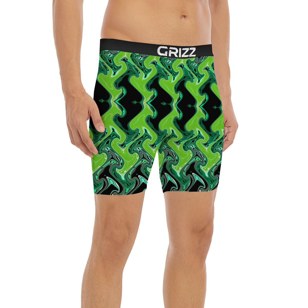 Psychedelic Wave Liquid Green Print Boxer Briefs-grizzshop