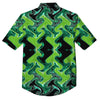 Psychedelic Wave Liquid Green Print Button Up Shirt-grizzshop