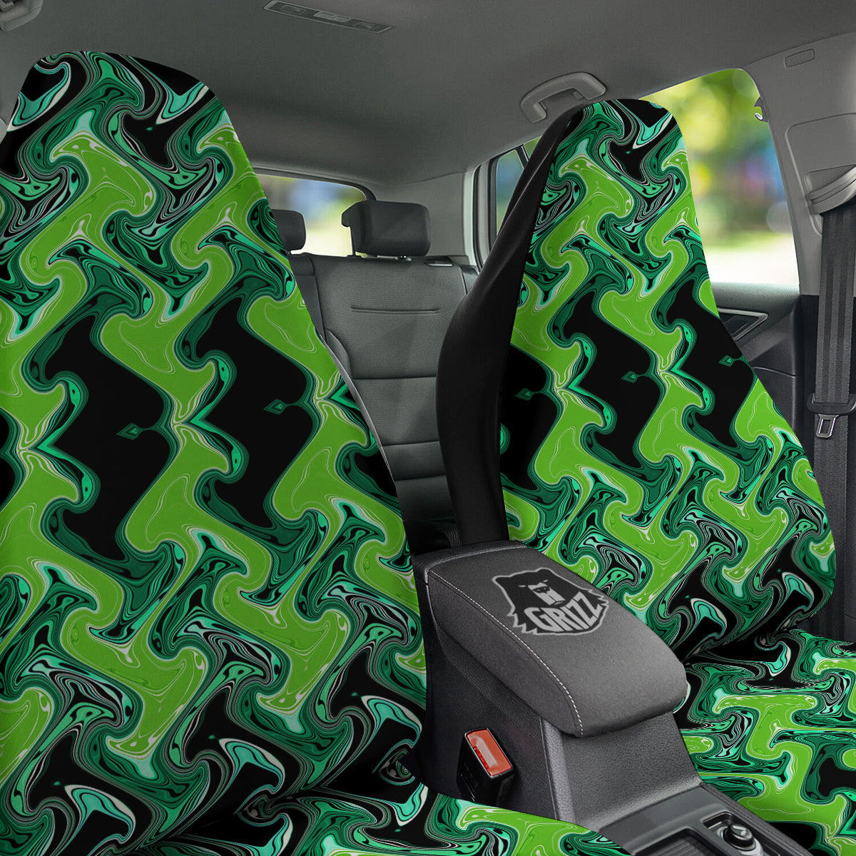 Psychedelic Wave Liquid Green Print Car Seat Covers-grizzshop