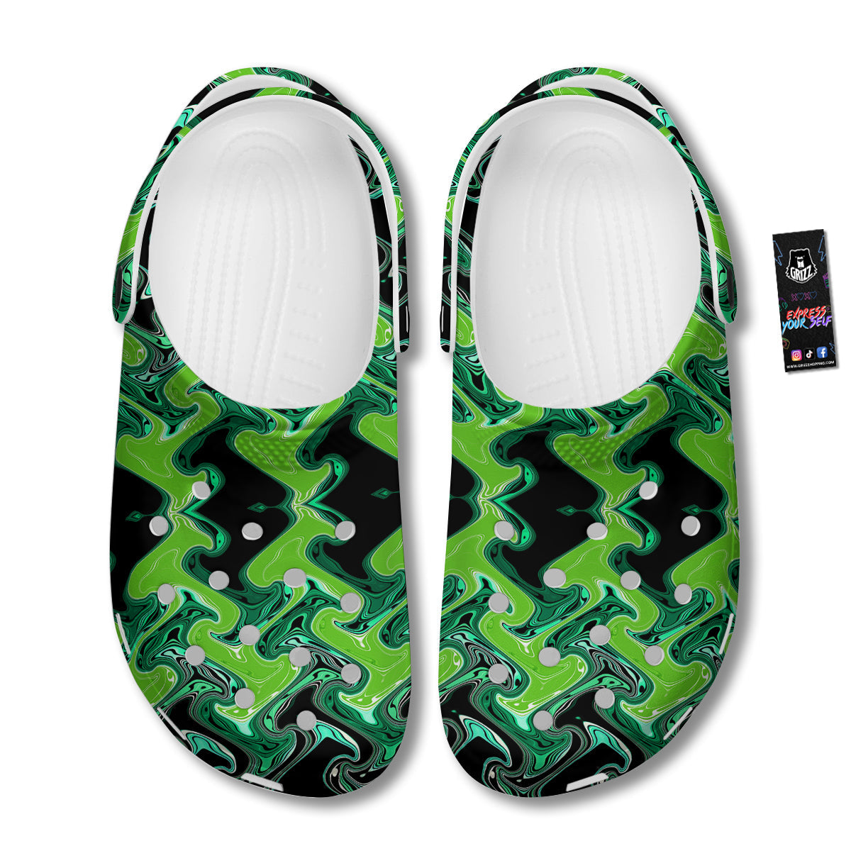 Psychedelic Wave Liquid Green Print Clog-grizzshop